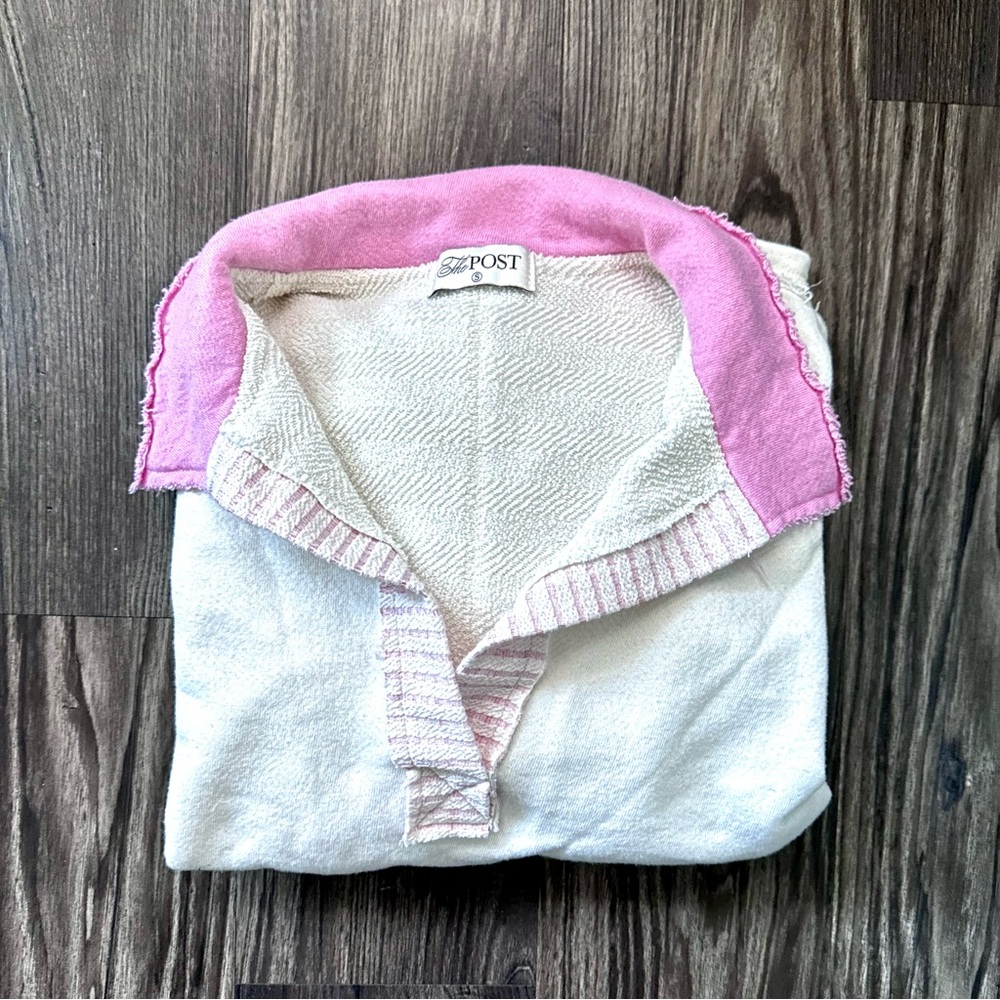The POST Patchwork Pink & Cream Rugby Pullover – Raw Hem – Size S - Picture 6 of 10